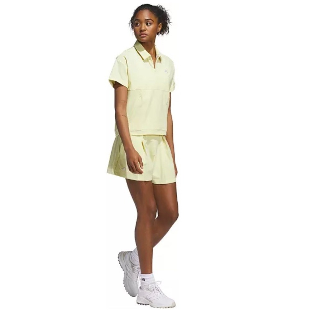 ADIDAS Go-To Pleated Golf Shorts Women M Yellow Seersucker Athletic Performance